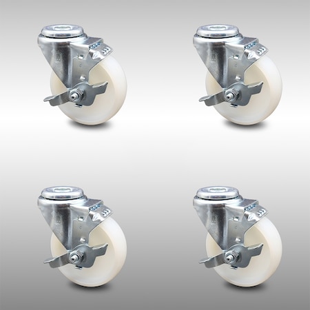 Service Caster 4 Inch SS Nylon Wheel Swivel Bolt Hole Caster Set with Brake SCC-SSBH20S414-NYS-TLB-4